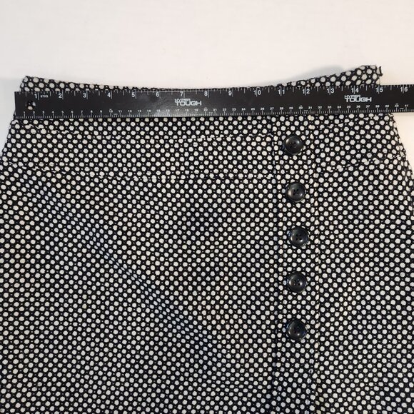 Geoffrey Beene Sport Tweed Mini Skirt 2 Black White Faux Button Front Preppy - Picture 6 of 9